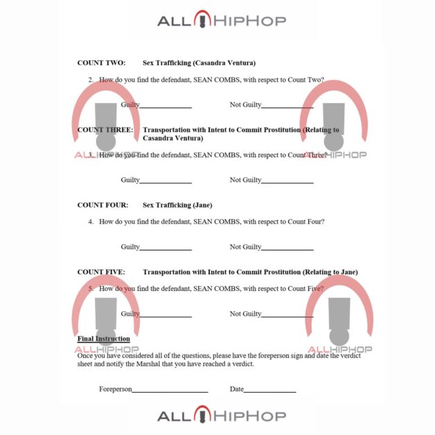 Diddy Verdict Sheet